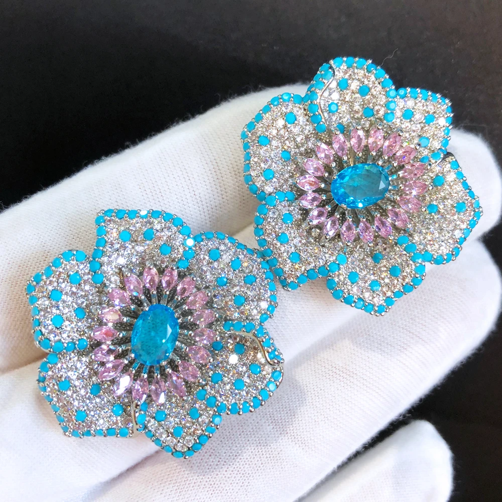 Missvikki Charm Spring Summer Flower Earrings For Women Cubic Zircon Wedding Bridal Jewelry Gift Nigerian Women Earrings Gift