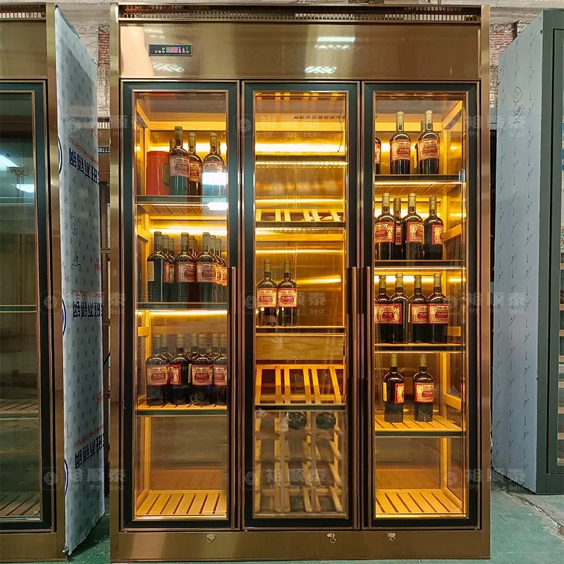 Hotel restaurant wine cellar floor-to-ceiling red wine display cabinet light luxury stainless steel constant temperature and hum
