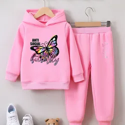 Girls Clothing Sets Winter Plus Velvet Pullover+pants Sport Suits for Kids Thicken Children Tracksuits Toddler Outfits Clothes