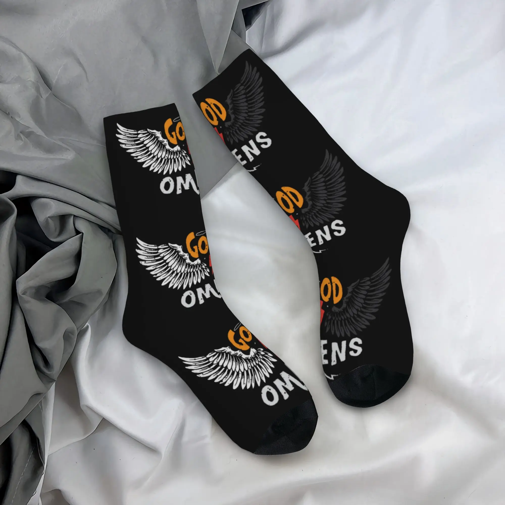 

Autumn Winter Funny Unisex Embracing Good Omens Socks Fortunate Futures Sweat Absorbing Basketball Socks