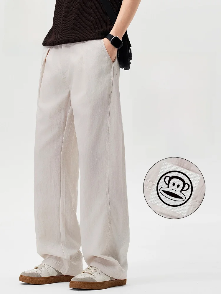 

PaulFrank Lightweight Linen Casual Pants Men Summer Loose Fit Drapey Wide Leg Breathable Comfortable Straight Leg Trousers