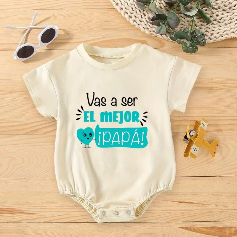 You Will Become The Best Papa Print Infant Bubble Romper Casual Oversized T-Shirt Romper Short Sleeve Round Neck Infant Bodysuit