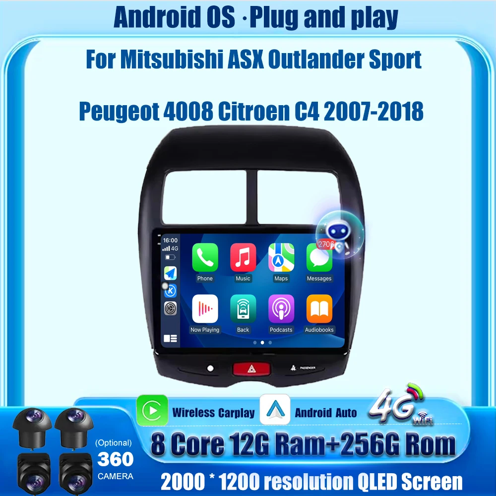 

Android Auto Car Radio Multimedia Player Navigation For Mitsubishi ASX Outlander Sport Peugeot 4008 Citroen C4 2007-2018 WIFI BT