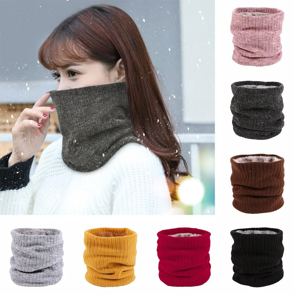 Soft Shawl Wrap Knitted Collar Scarf Thick Double-Layer Neck Warmer Winter Neck Gaiter Circle Loop Scarves Fleece Lined Scarf