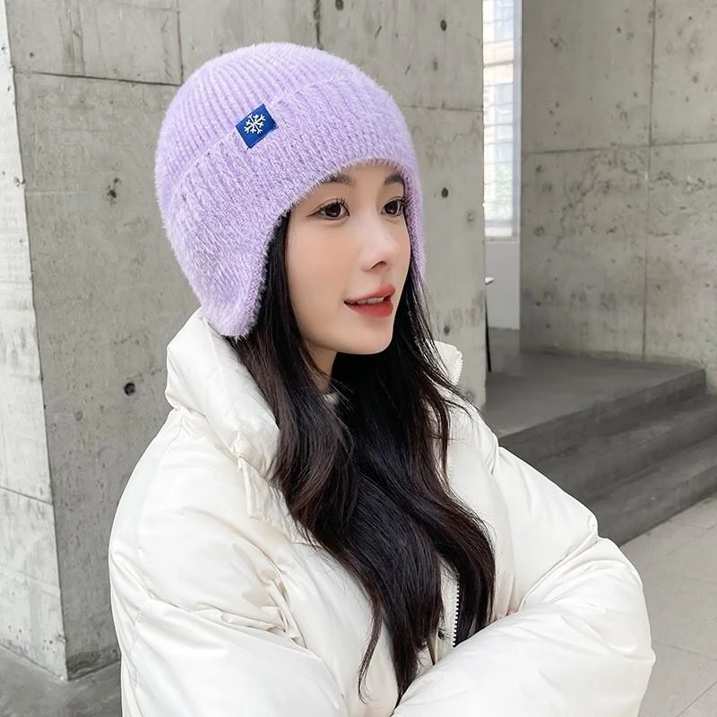 Winter versatile knitted hat for women with ear protection and elastic hood for warmth, cold resistance, and windproof riding