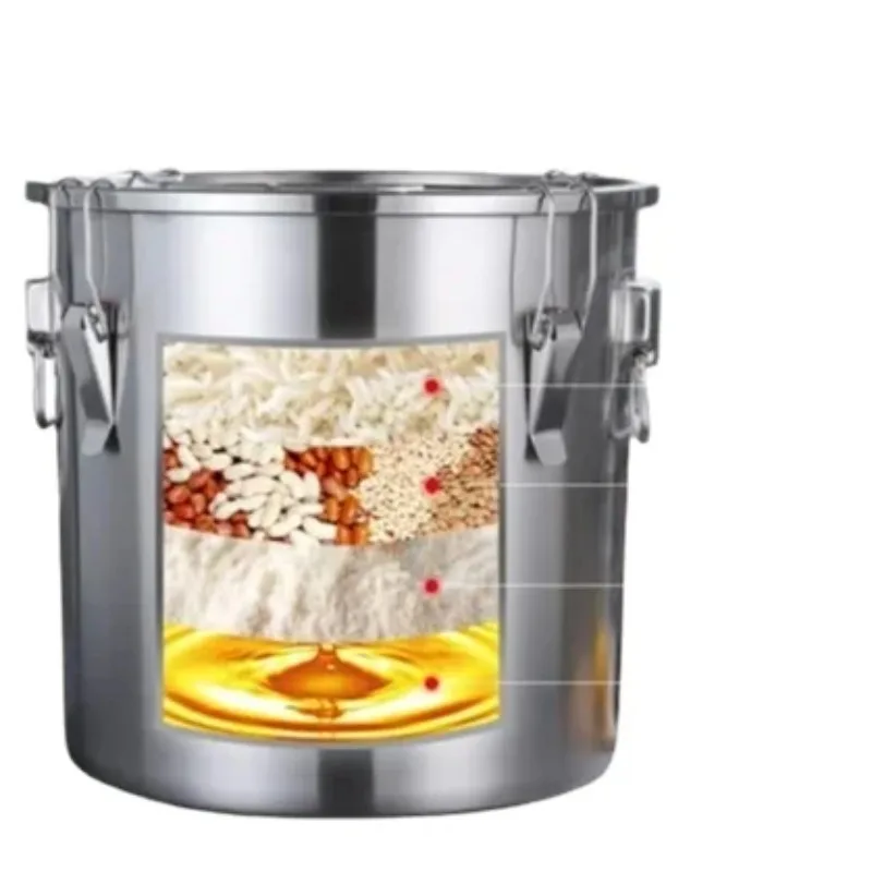 

JINGJIANG 50L Cereal Grain Coffee Bean Container Stainless Steel Sealed Rice Bucket With Lock Sealed Storage Barrel