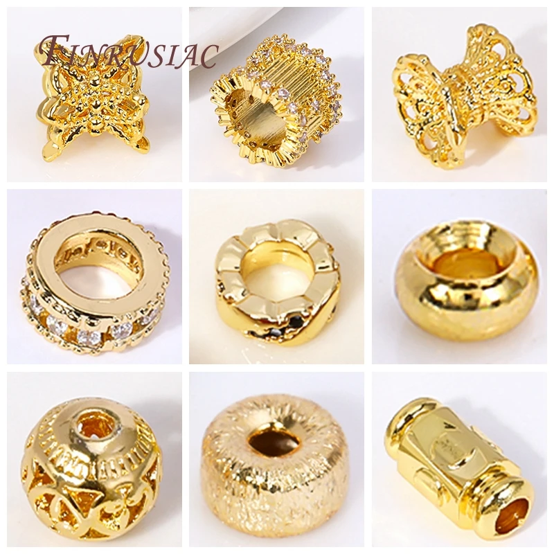 11X8MM 18K Gold Plated Barrel Shape Spacer Beads,Brass Metal Big Hole Cubic Zirconia Tube Beads,Loose Beads Separators Wholesale