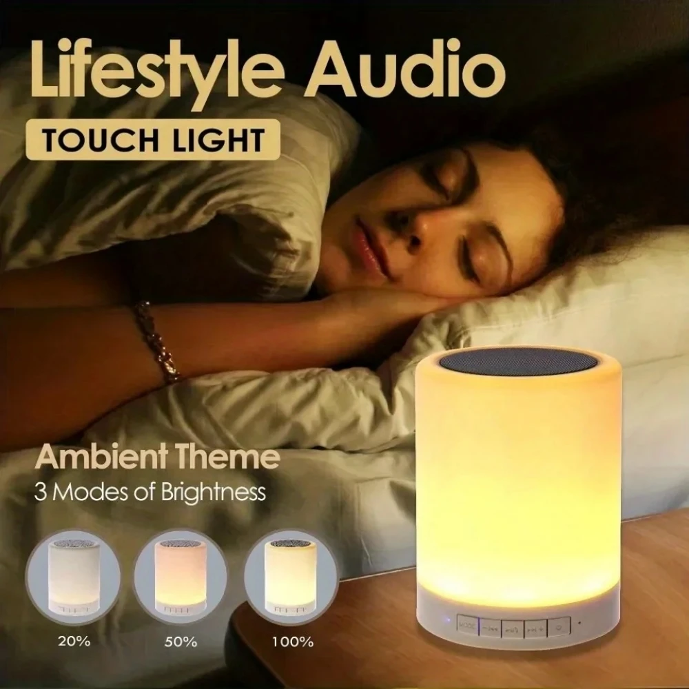 Lampu meja samping tempat tidur 2024, lampu meja nirkabel Bluetooth dengan Speaker, lampu sentuh, LED warna-warni, lampu meja suasana peredupan malam untuk hadiah anak-anak