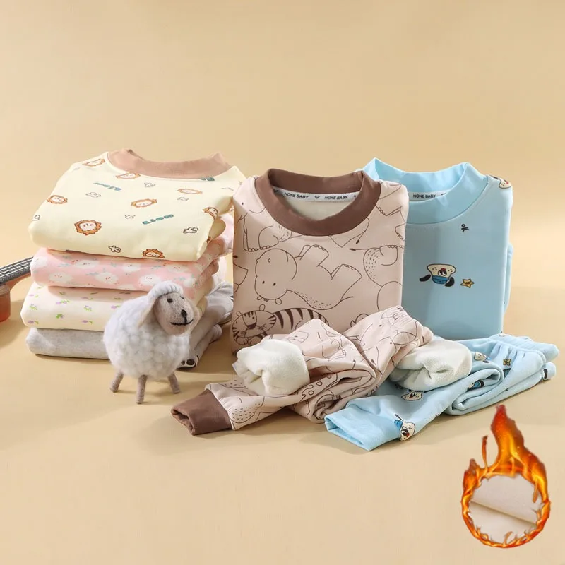 

Kids Pajamas Sets 2025 Autumn Winter Children's Fleece Long Johns Suit Boys Girls Thermal Underwear Thickened Baby Sleepwear