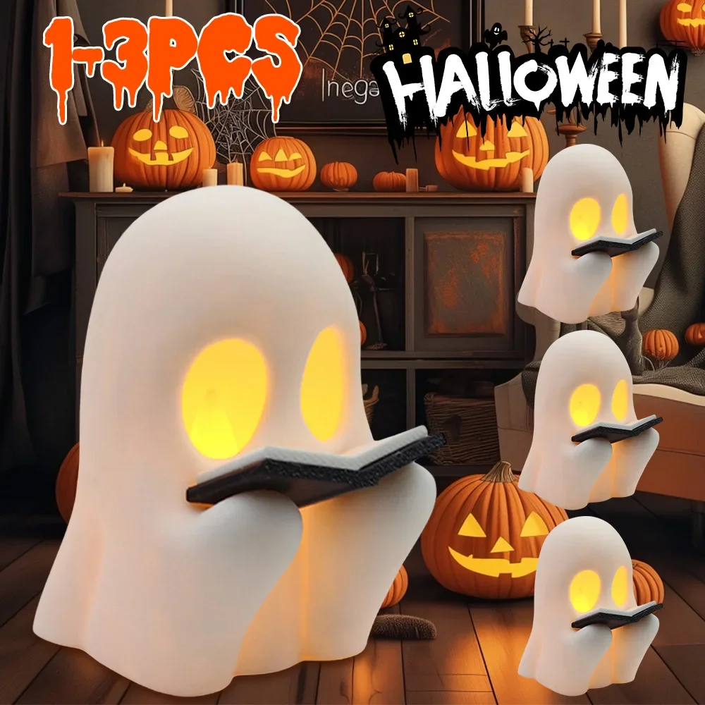

Декор призрака на Хэллоуин, милая светодиодная фигурка призрака из смолы с корзиной в виде тыквы, светящаяся в темноте для домашнего офиса, вечерние украшения на Хэллоуин