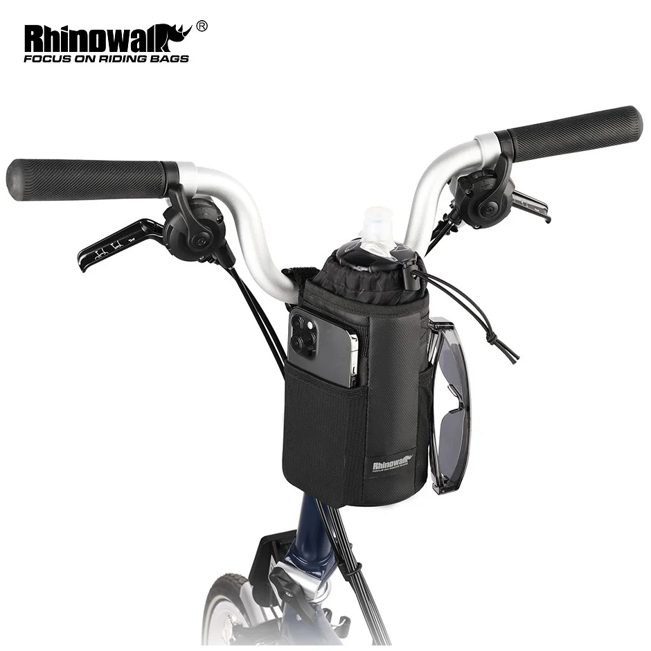 Rhinowalk Bike Cup Holder Bicycle Water Bottle Carrier Handlebar Drink Holder with Pockets Phone Bag Bike Handlebar Bottle Bag