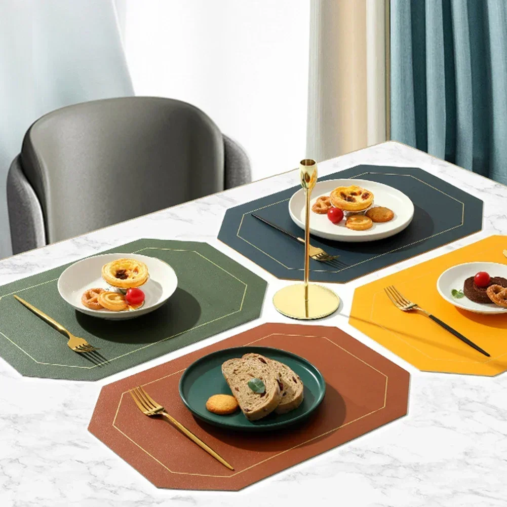 

Tea Double-sided Dining Table Mat 4pcs Octagonal Leather Waterproof Table Mat Oil-proof Table Mat Square Leather Placemat