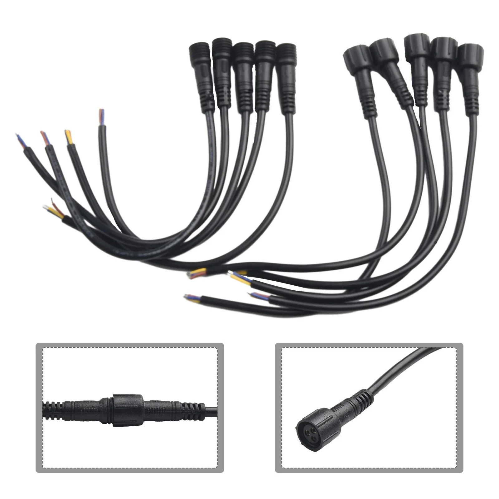 5 Pairs IP65 Waterproof 2/3-Pin 22AWG Wire LED Male And Female Cable Connector LED Light Bar Connector DC 12V Camera Power Cord