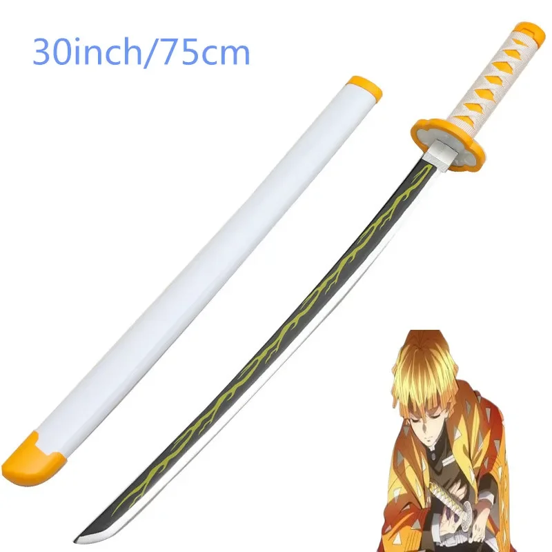 

Cosplay Demon Slayer Kamado Tanjirou 30inch Katana Sword Role Play Kimetsu no Yaiba Agatsuma Zenitsu Wood Weapon Model 75cm