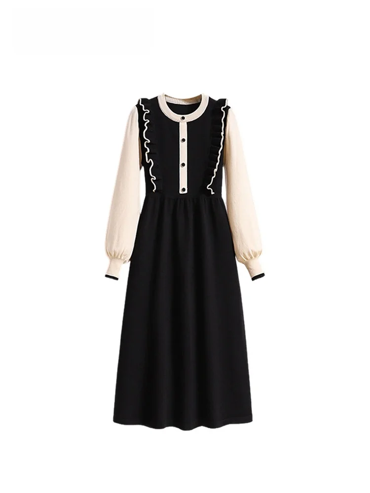 

plus Size Long Sve A-Line Dr Women's Autumn Winter New Sle Waist-Cinching Midi Dr Ci Commute Polyester Fiber