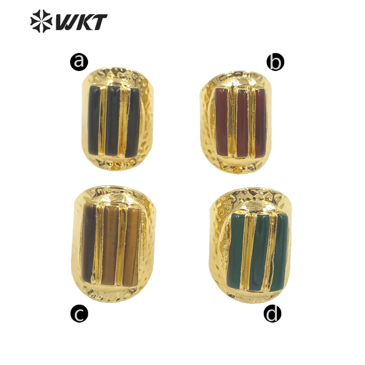 WT-R413 WKT exclusive three stick natural stone cocktail Ring fashion 18k real gold plated resist tarnishable tiger eye stone