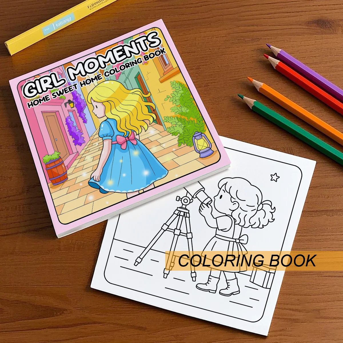 GIRL MOMENTS HOME SWEET HOME Coloring Book Cartoon Patterns for Adults Cute Drawing Book Perfect Gift for Party and Birthday