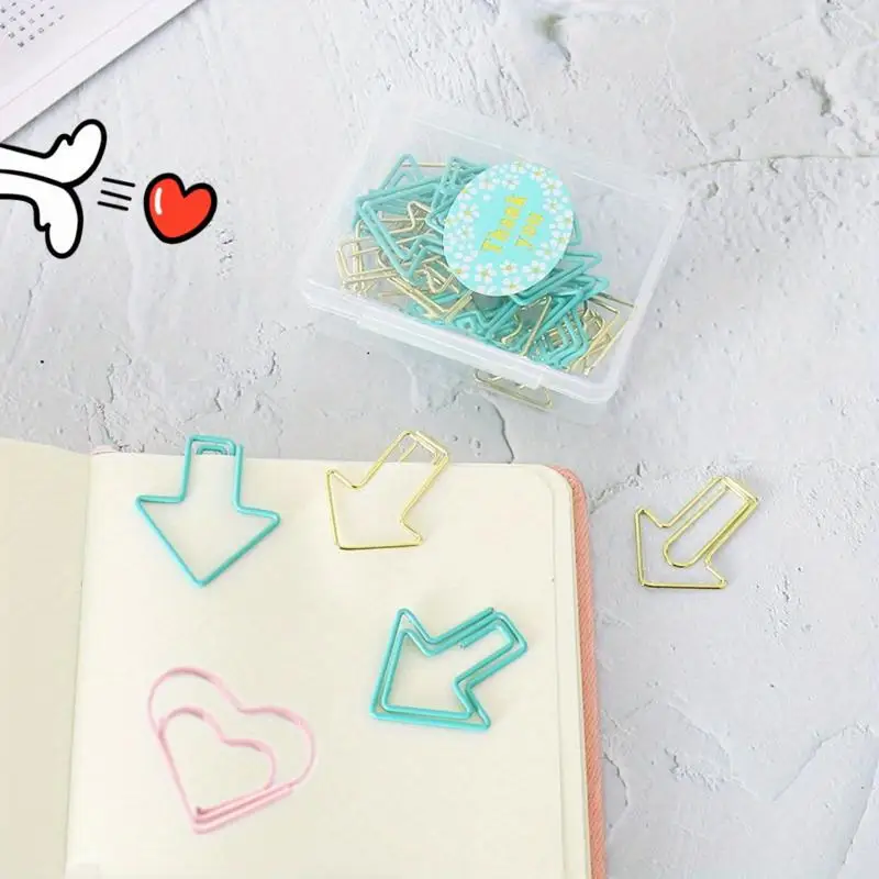 Creative Couple Paper Clips Arrow Heart Shape Love Cute Color Plastic Wrapped Metal Book Marker Stationery Gift