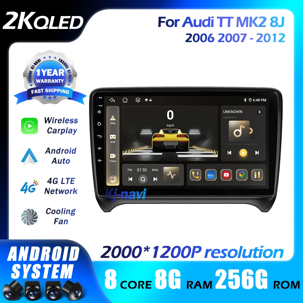 

Android 14 8G+256GB Wireless Carplay For Audi TT MK2 8J 2006 2007 - 2012 Car Radio Multimedia Video Player GPS Navigation DSP