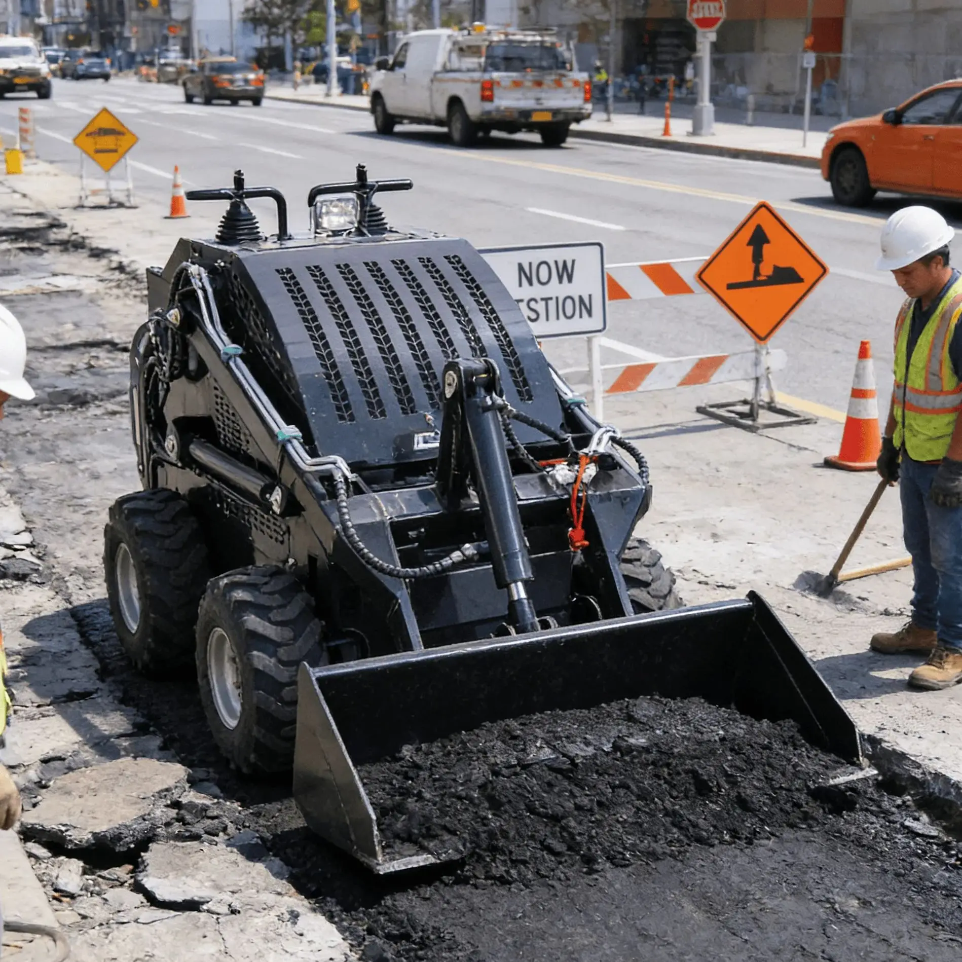 

Индивидуально настроенный погрузчик с боковым смещением руля для уборки падающих листьев и сорняков вблизи от земли, что делает уход за садом более тщательным.