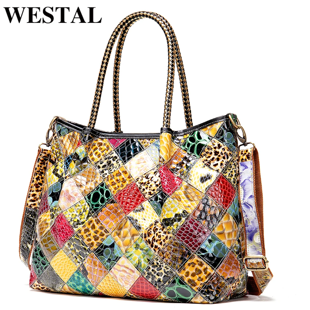 

WESTAL Women's Leather Handbags Ladies Hand Bags Genuine Leather Totes Top Handle Boho Bag Brand Designer Shoulder Bag for Women