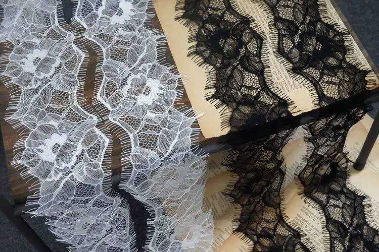 12m Export French Style Flower Eyelash Lace Trim 8cm Wide for DIY Neckline Shoulder Strap and Belt Decoration Material