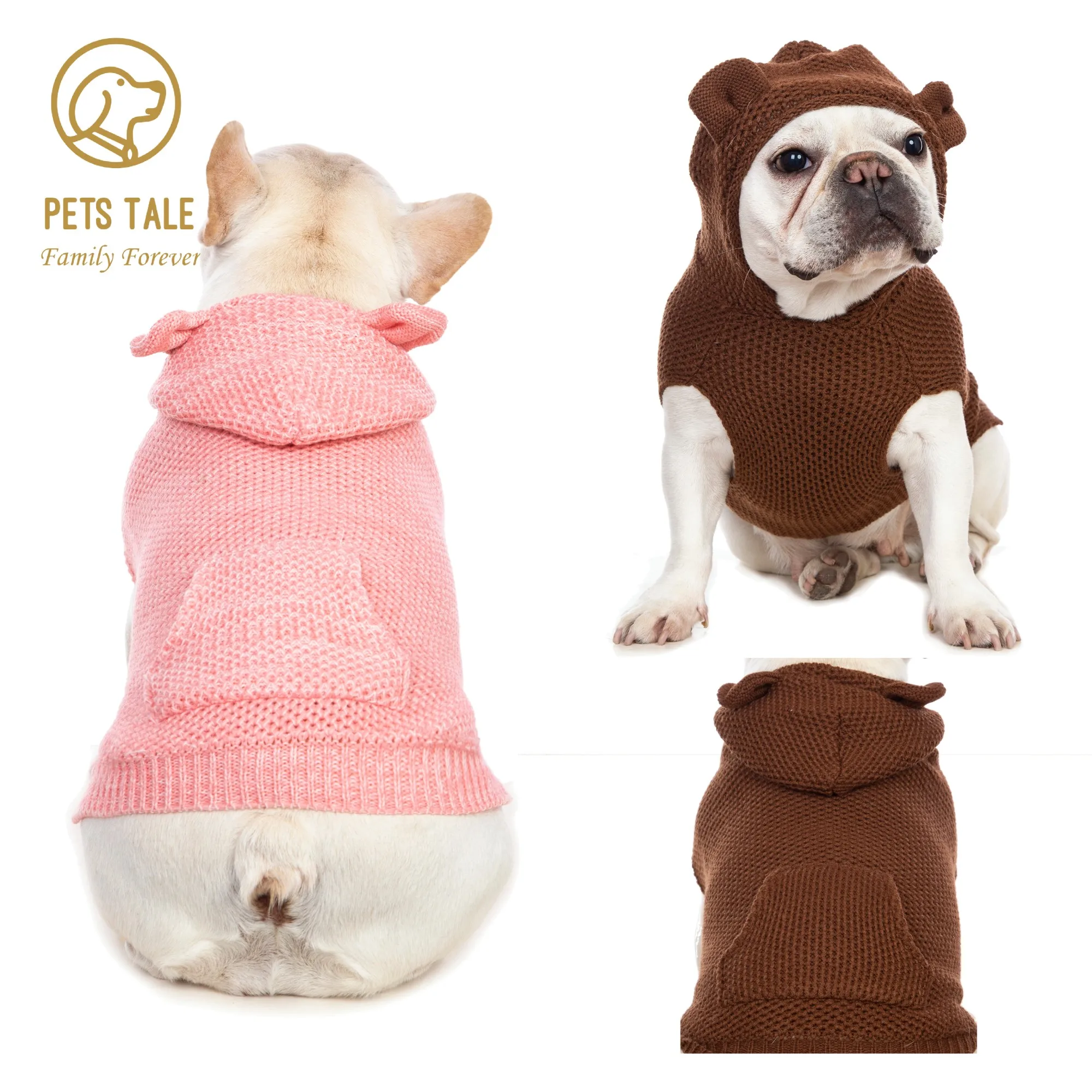 Plain Color Pet Sweater Hoodie With Pocket For Autumn And Winter Dog Warm Clothes