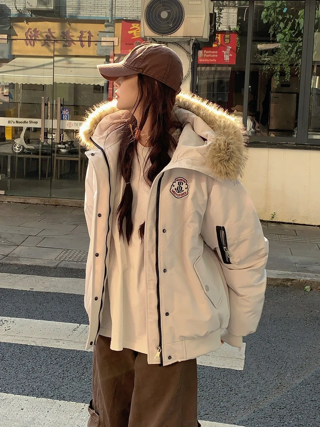 

American Retro Parka Thiened Cotton Jaet Women's Winter Outerwear ort Sle Zipper Closure Color Commute Sle