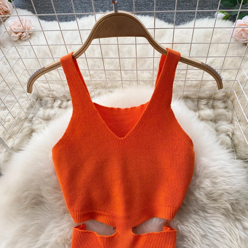 Femmes robe Sexy découpé taille paquet hanches fendu robe moulante été mode dame tricoté fête robes robe d'été