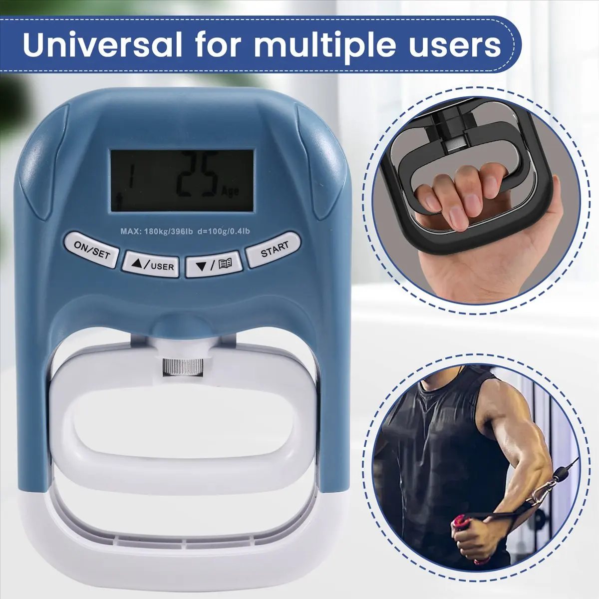 Super Sale 396Lbs/180Kg EH121 Digital Hand Dynamometer Hand Grip Strength Trainer Grip Strengthener for Home School Blue