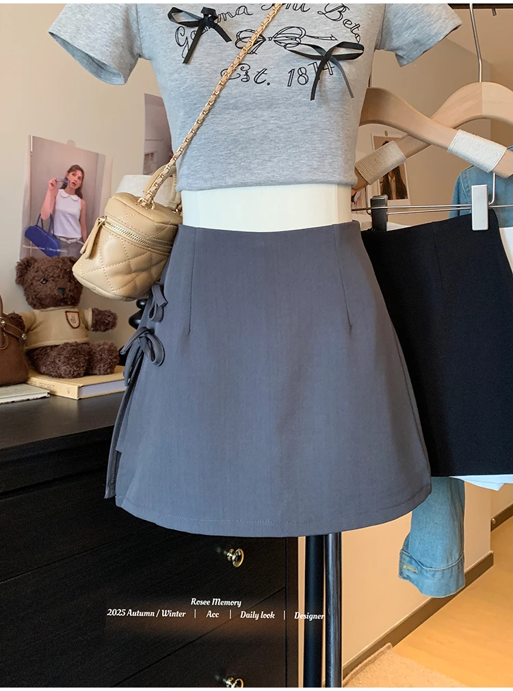 Vrouwen woon-werkverkeer boog halve rok met vetersluiting zijsplit sexy minirok rits casual tas billen A-lijn rok zomer