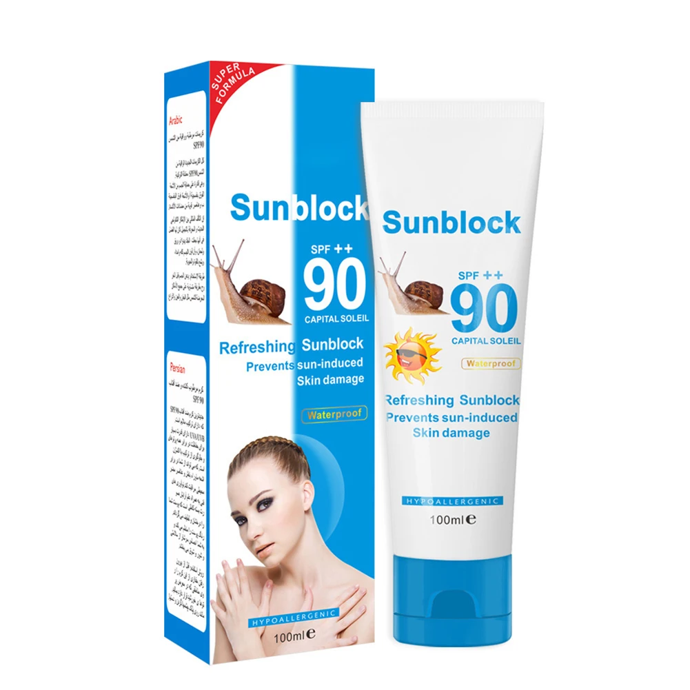 100g SPF90 PA++ Protection Face Body Sunscreen Cream UV Sunblock Protective Sun Cream Snail Beauty Health Long Lasting Refresh