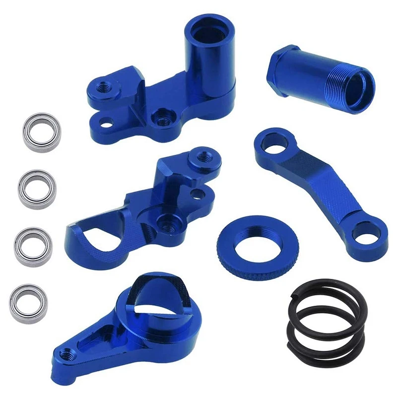 Aluminum Steering Bellcranks and Servo Saver Set with Bearings for 1/10 Slash Hop-Up Upgrade Parts Navy Blue