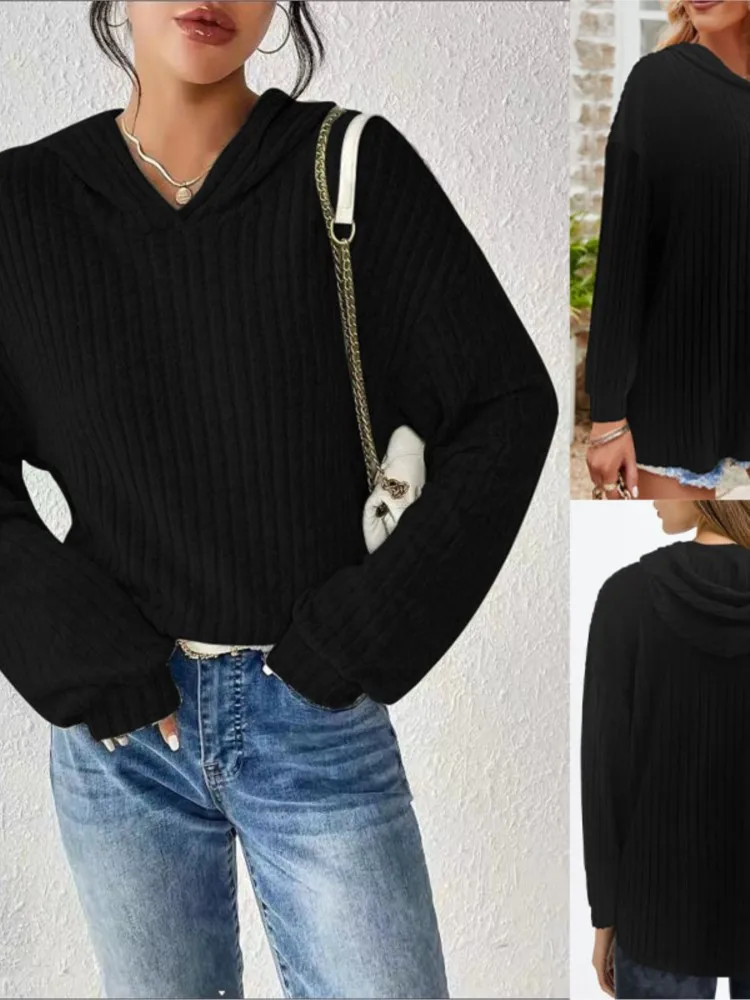 

Simple Comfortable Solid Color Casual Sweatshirt Autumn Winter Loose Long-sleeved Pit Strip Hooded Sweatshirt Women's Clothing