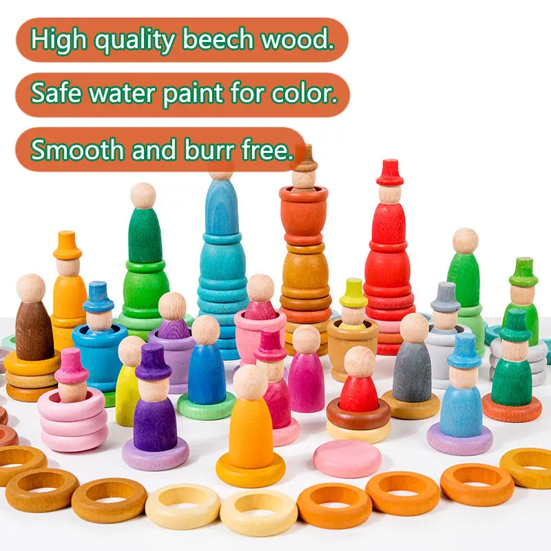 Montessori Rainbow Building Blocks Children Toys Beech Wooden Four Seasons Theme Cups Stacked Construct Puzzle Game Sensory Toys