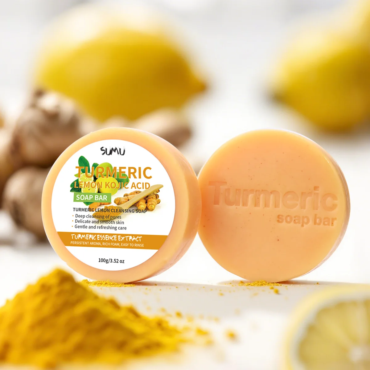 100g Turmeric Whitening Essential Oil Soap Vitamin C Moisturizing Skin Deep Cleansing Soap Lemon Cleansing Soap