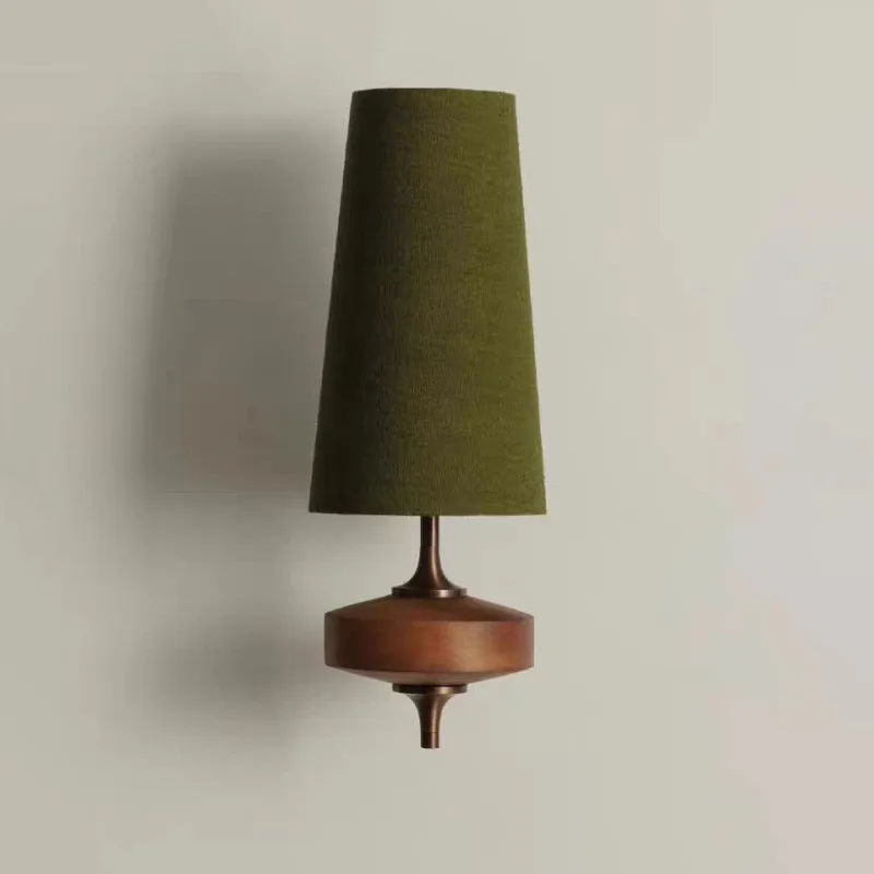 French Retro Walnut Wall Lamp Fabric Lampshade Creative Wall Light Bedroom Bedside Living Background Wall Foyer Corridor Lamp