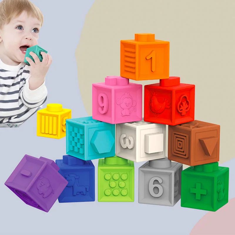 

Kids Soft Building Blocks Montessori Toddlers Early Education Toy Squeeze Stacker Cube Blocks Children Bath Toys Birthday Gifts