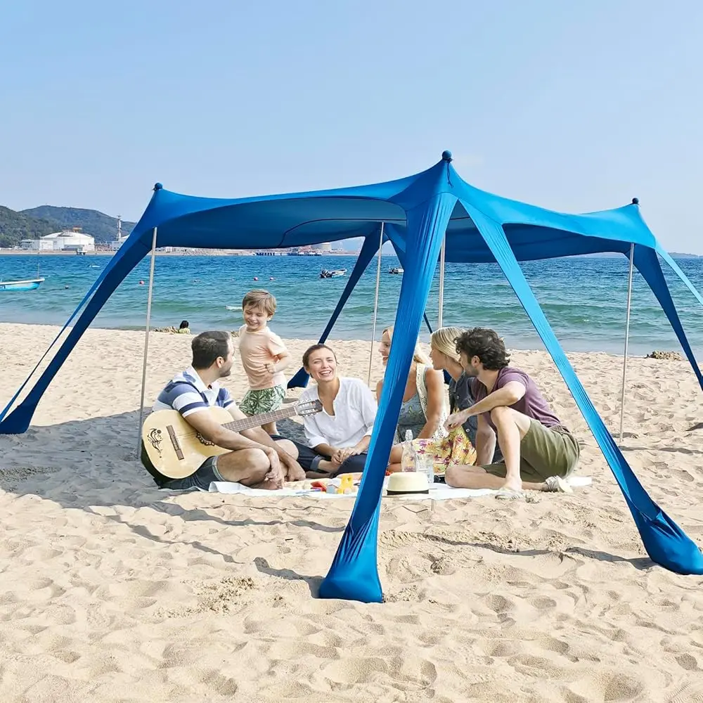 

Beach Tents Sun Shelter Upf50+With 8 Sandbags, Sand Shovels, Ground Pegs ，4 Thickened Aluminum Poles， Outdoor Beach Sun Shade