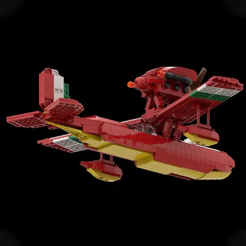 660pcs MOC Savoia 21F Porco Rosso Studio Ghibli Other Model Building Blocks Module Diorama Figure Ship Robot Aircraft Toy Gift