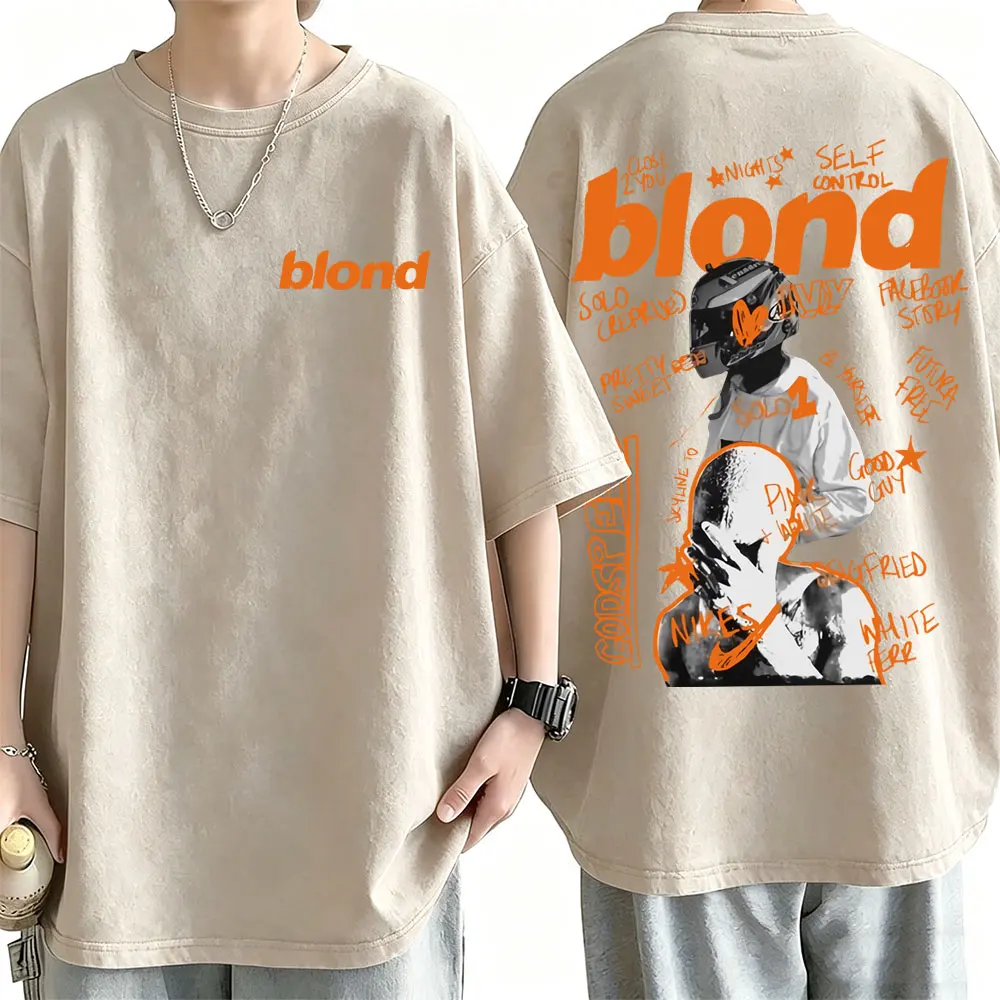 

Washed Vintage Rapper Frank Oversized T-shirt Blond T Shirt Retro Ocean Hip Hop Streetwear Men Women Fashion Pop Music T-shirts