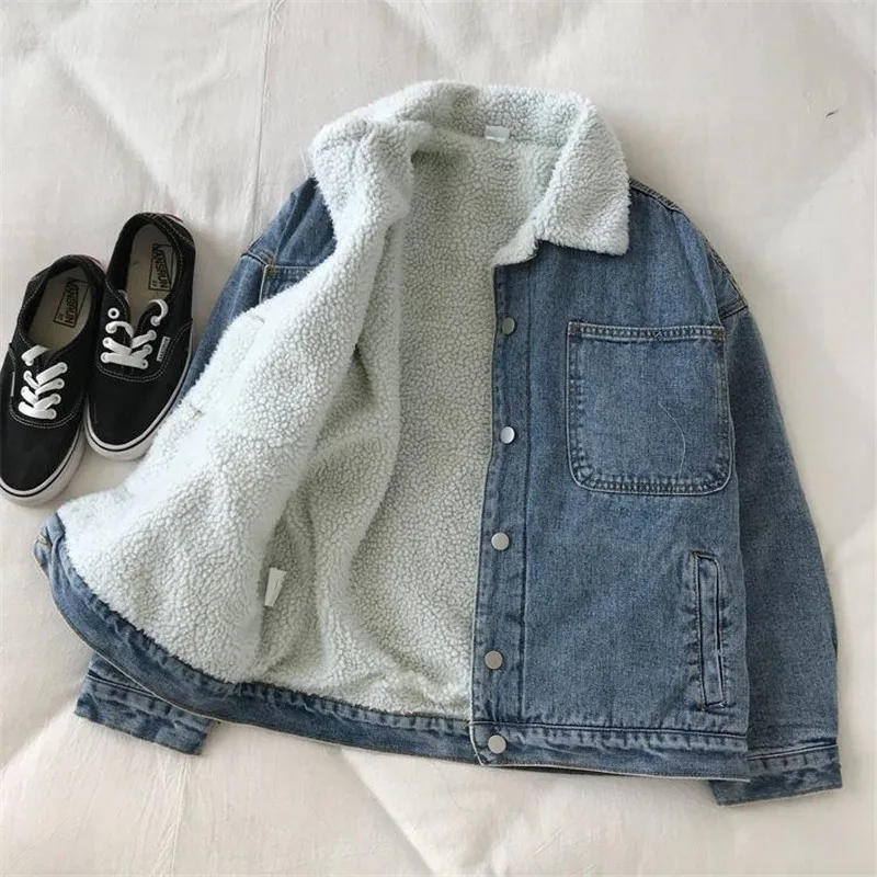 Warm Denim Jacket Women\'s Autumn Winter 2023 New Korean Lamb wool Plush Thicken Loose Jeans Jackets Casual Female Basic Coat