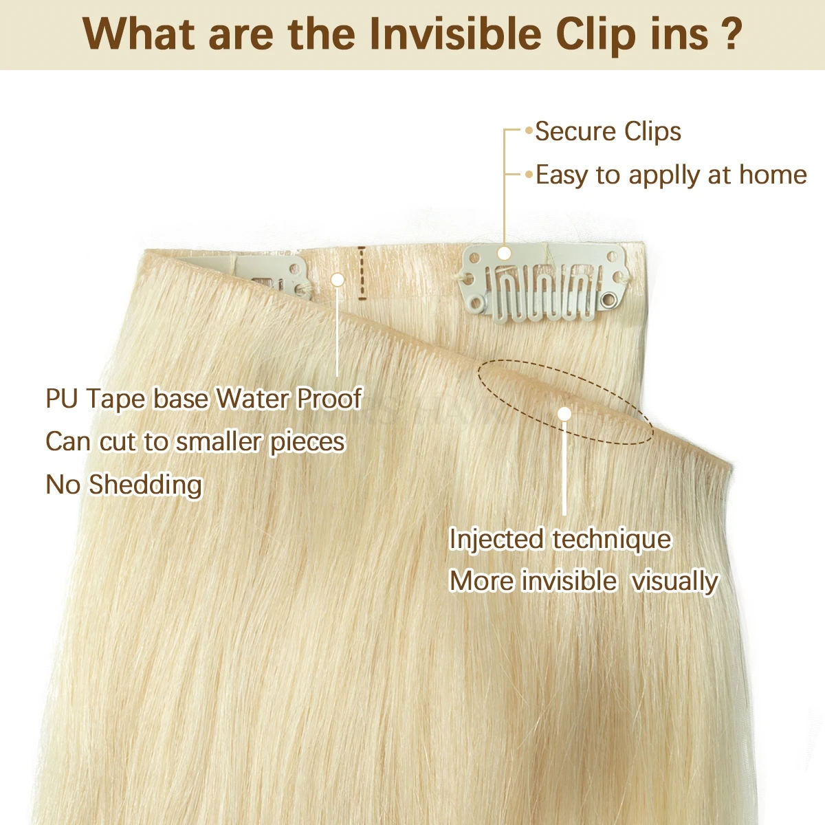 인비저블 PU 클립 인모 헤어 익스텐션 심리스 테이프 웨프트 리얼 & 소프트 테이프 웨프트 7개/세트 12-24인치 100g 120g 클립온 헤어