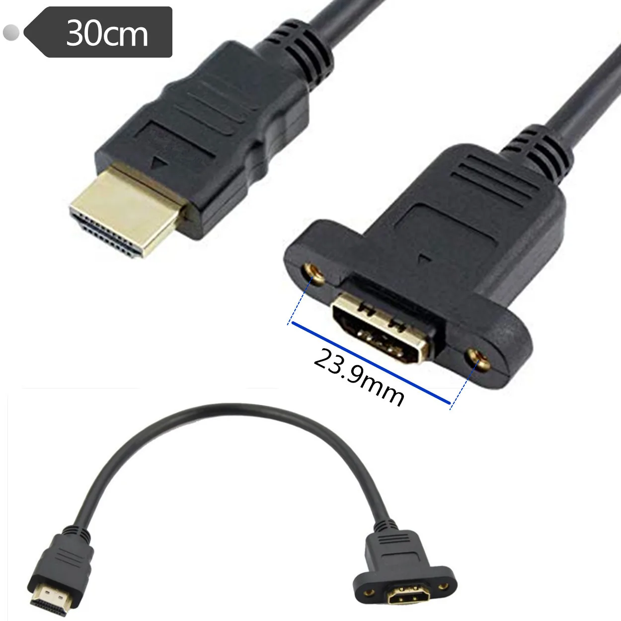 1.4v HDMI-compatible Cable Extension Male to Female With Screw Panel Mount 0.3M 1080P HDTV