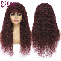 IJOY Water Wave Wig Brazilian Human Hair Wigs With Bangs 99J RedWine Full Machine Made Wig For Women 8-28 Inch Glueless Wig