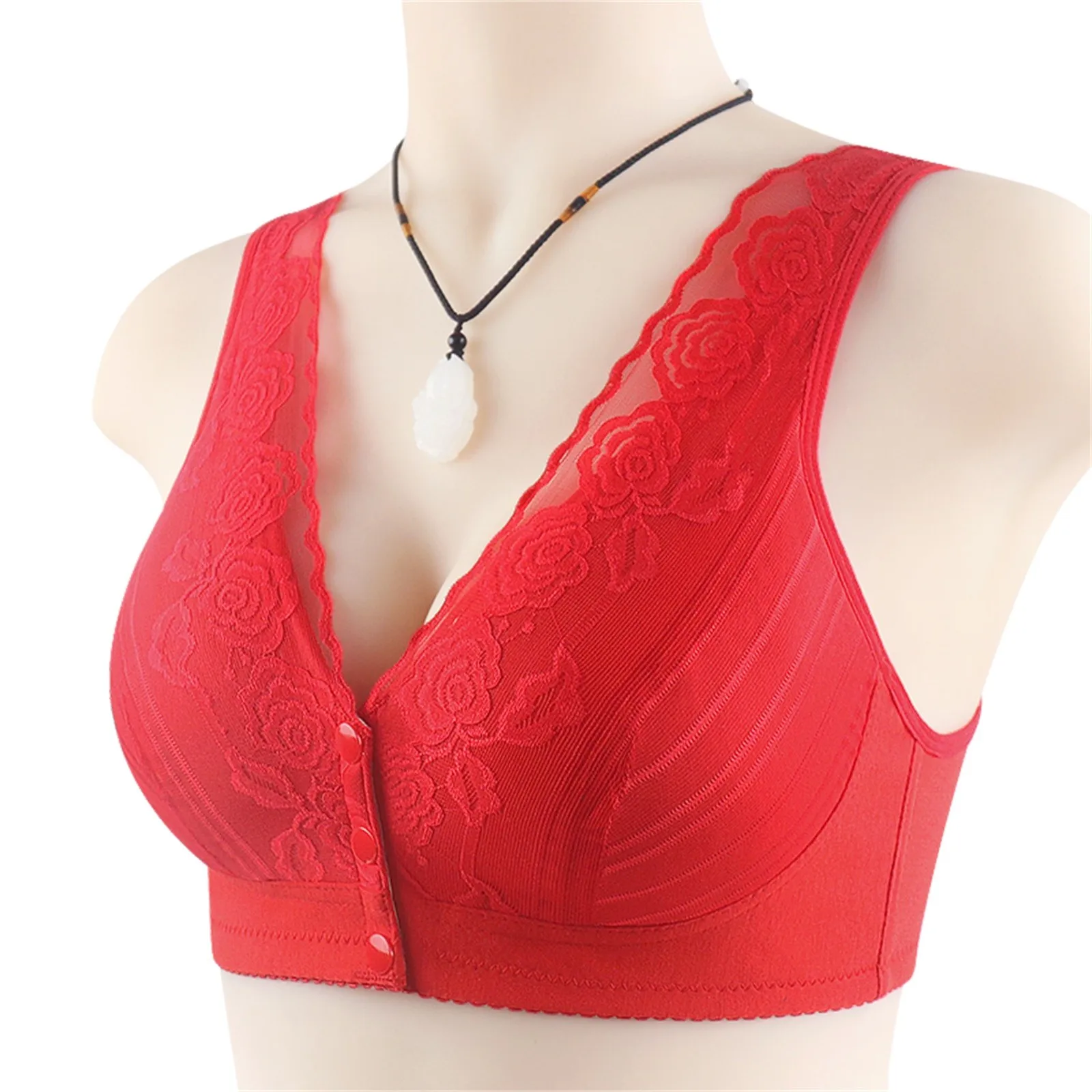 New Front Button Closure Bra Women Plus Size Push Up Bralette Underwear Middle-aged And Old Bra Full Cotton Wireless Underwear