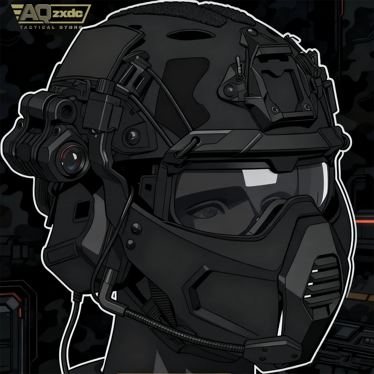 AQ zxdc Airsoft Protection Set, FAST Helmet & Tactical Headset and Goggles & Face Shield & Night Vision Model, for Shooting Game