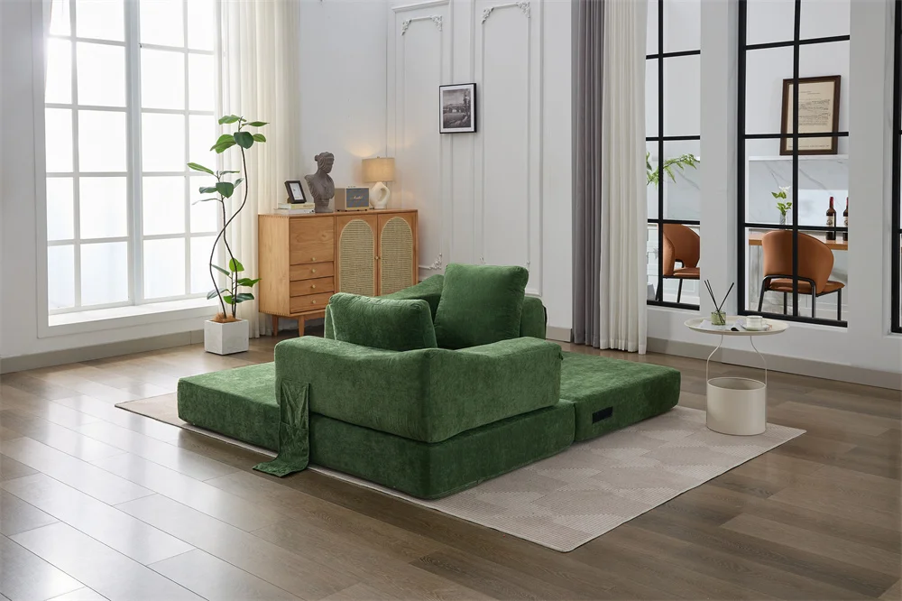 #￥Modern Fold-Out Sofa Bed Convertible Chair FloorCouch Sleeping Stackable Mattress for Living Room Apartment Removable Backrest