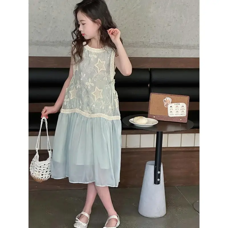 Children's Clothing Spring And Summer Clothing Sleeveless Dress Mesh Patchwork Girls Summer Princess Layered Lightweight Fashion