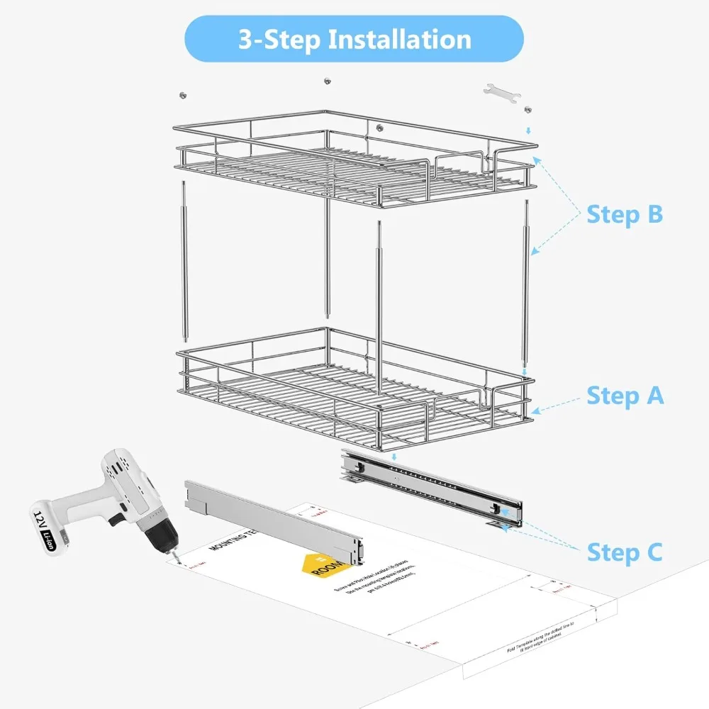 منظم خزانة من طبقتين، درج سحب 20 بوصة عرض × 21 بوصة د للخزانة الأساسية، منظم منزلي من الكروم، فضي #5